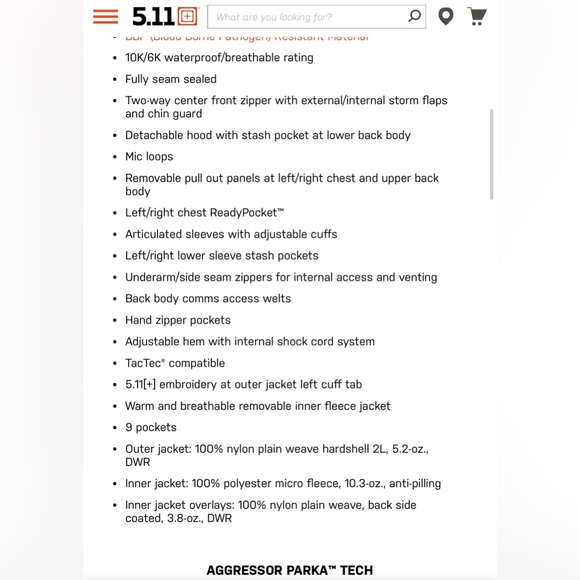 5.11 3 IN 1 SYSTEM TACTICAL AGGRESSOR PARKA NWOT ***COLOR IS ACTUALLY COYOTE *** - Picture 9 of 13